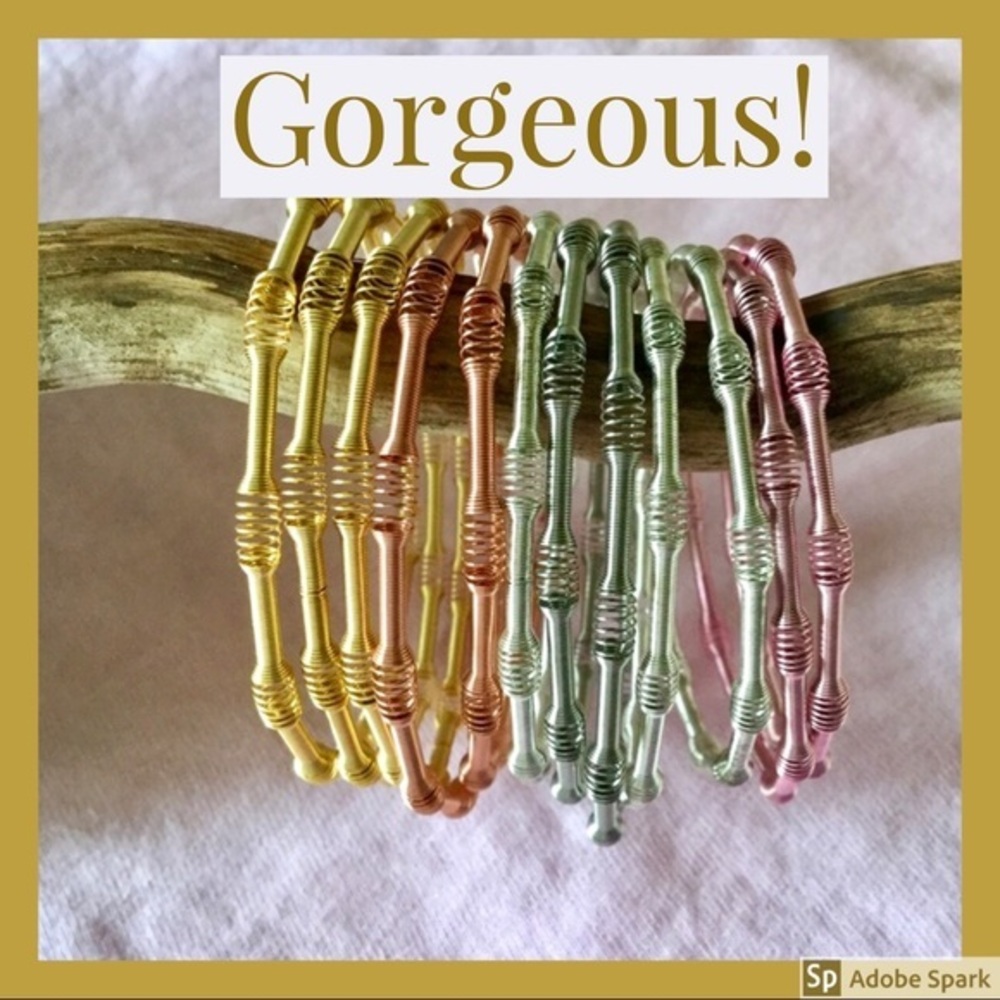 New 💖 Y2K 💖 12 Bracelets Gold Silver Copper Pink Green A Rainbow of Color